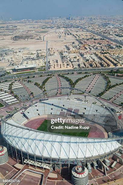View of the Khalifa football stadium is taken at the ASPIRE Academy for Sports Excellence on January 6, 2013 in Doha, Qatar. ASPIRE Zone, also knowmn...
