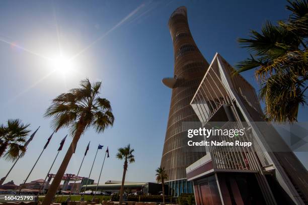 View of the Khalifa Tower, now called The Torch hotel is taken at the ASPIRE Academy for Sports Excellence on January 6, 2013 in Doha, Qatar. ASPIRE...