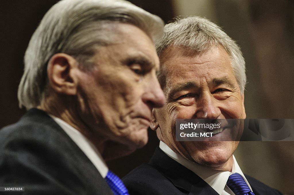 Chuck Hagel appears before Seante on hisn omination to become Secretary of Defense