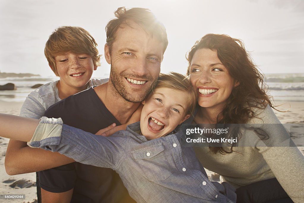 Portrait of family outdoors, close up