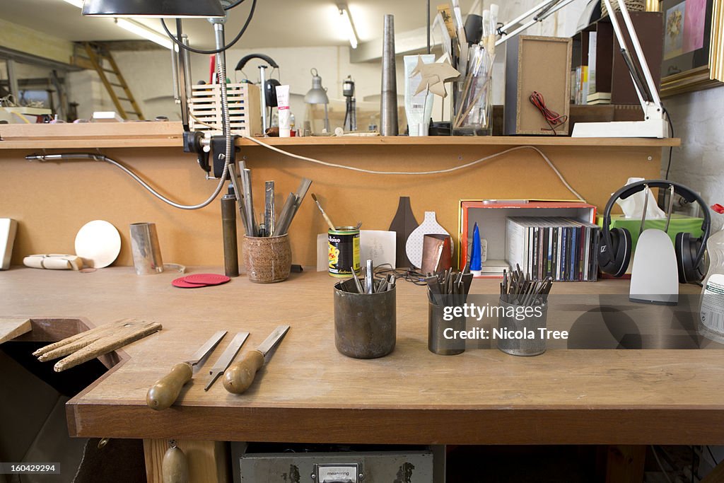 A Jewellers workshop showing all the tools