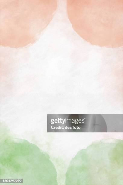 vertical faded translucent backgrounds of tricolor flag colors, in fading orange or saffron, white and green colors as in indian, ivorian, ireland national flags, painted as quadrants in all four corners as graffiti on a smudged wall - translucent texture stock illustrations