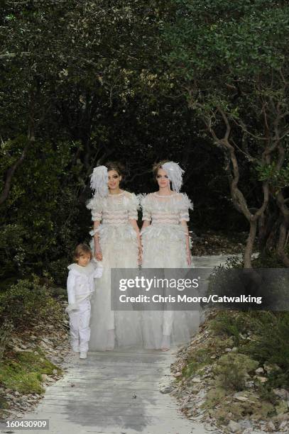 Models walk the runway at the Chanel Spring Summer 2013 fashion show during Paris Haute Couture Fashion Week on January 22, 2013 in Paris, France.