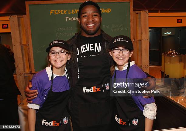 FedEx enlisted Washington Redskins running back Alfred Morris to run a lemonade stand with Junior Achievement students in the Super Bowl XLVII Media...