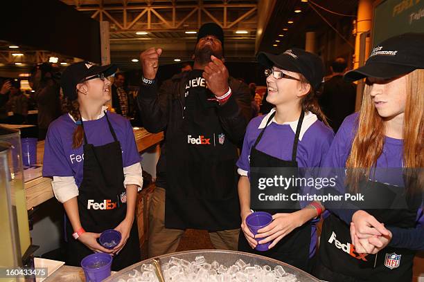 FedEx enlisted Washington Redskins running back Alfred Morris to run a lemonade stand with Junior Achievement students in the Super Bowl XLVII Media...