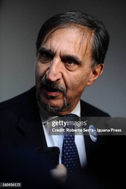 Italian ex Defence Minister in past government Ignazio La Russa now candidate in next political elections to Italian Parliament attends a meeting...