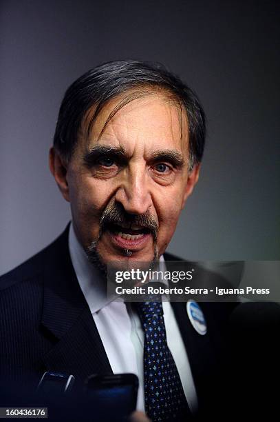 Italian ex Defence Minister in past government Ignazio La Russa now candidate in next political elections to Italian Parliament attends a meeting...