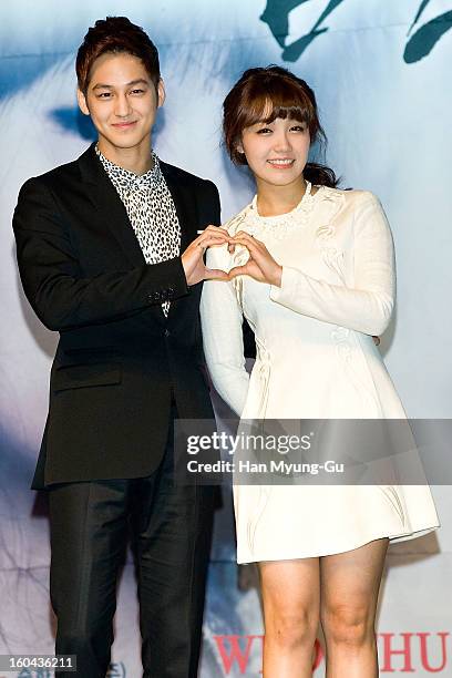South Korean actors Kim Beom and Jeong Eun-Ji attend the SBS Drama 'Baramibunda' press conference at Blue Square Samsung Card Hall on January 31,...