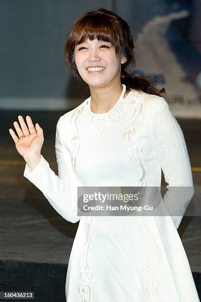 South Korean actress Jeong Eun-Ji attends the SBS Drama 'Baramibunda' press conference at Blue Square Samsung Card Hall on January 31, 2013 in Seoul,...