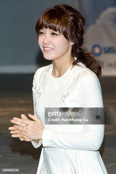 South Korean actress Jeong Eun-Ji attends the SBS Drama 'Baramibunda' press conference at Blue Square Samsung Card Hall on January 31, 2013 in Seoul,...
