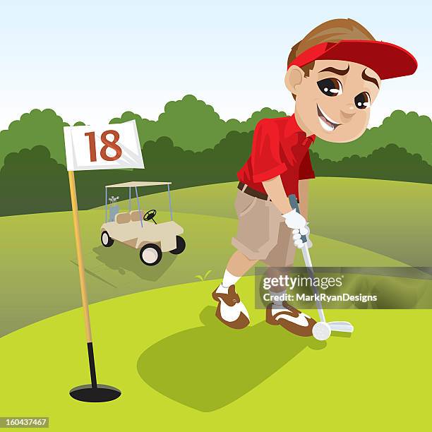 young golfer putting - sun visor stock illustrations