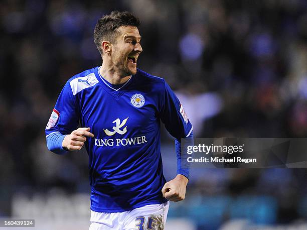 David Nugent of Leicester celebrates scoring to make it 2-1 during the npower Championship match between Leicester City and Wolverhampton Wanderers...