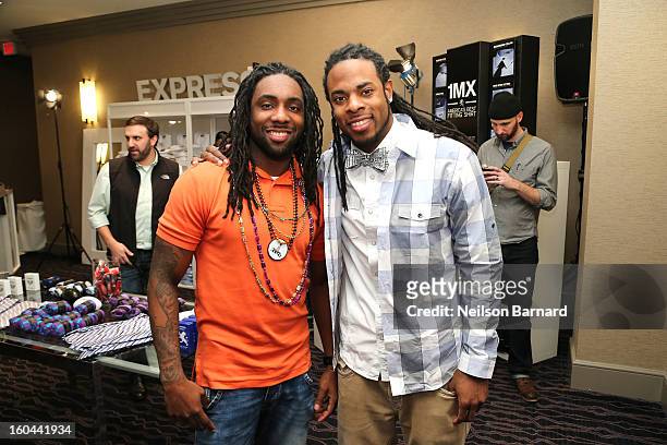 Branton Sherman and Richard Sherman of the Seattle Seahawks attend EXPRESS 1MX Ultimate Shirt Shop & "Welcome to New Orleans" Happy Hour at Hyatt...