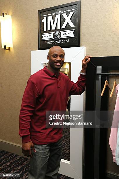 Reggie Wayne of the Indianapolis Colts attends EXPRESS 1MX Ultimate Shirt Shop & "Welcome to New Orleans" Happy Hour at Hyatt French Quarter Hotel on...