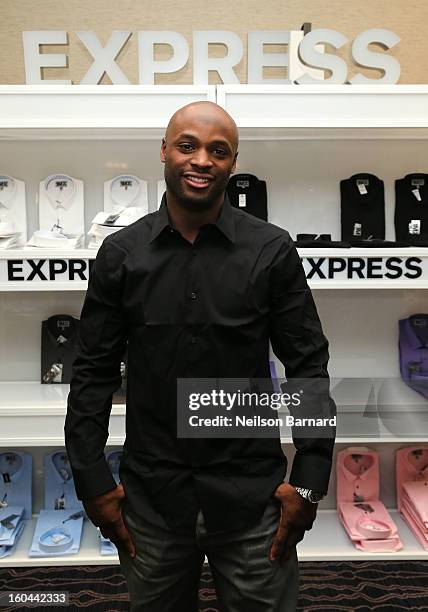 Reggie Wayne of the Indianapolis Colts attends EXPRESS 1MX Ultimate Shirt Shop & "Welcome to New Orleans" Happy Hour at Hyatt French Quarter Hotel on...