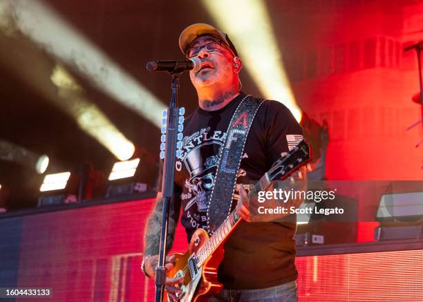 Aaron Lewis of the rock band STAIND performs at Pine Knob Music Theatre on August 09, 2023 in Clarkston, Michigan.