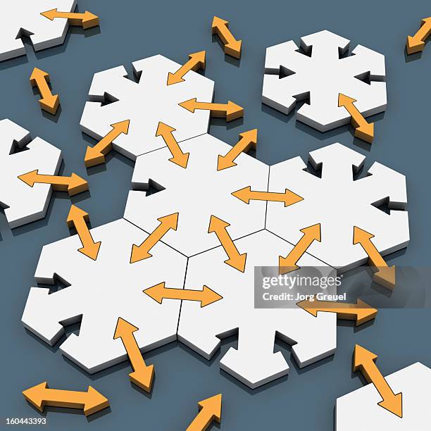 connected hexagons - collaboration concept stock illustrations