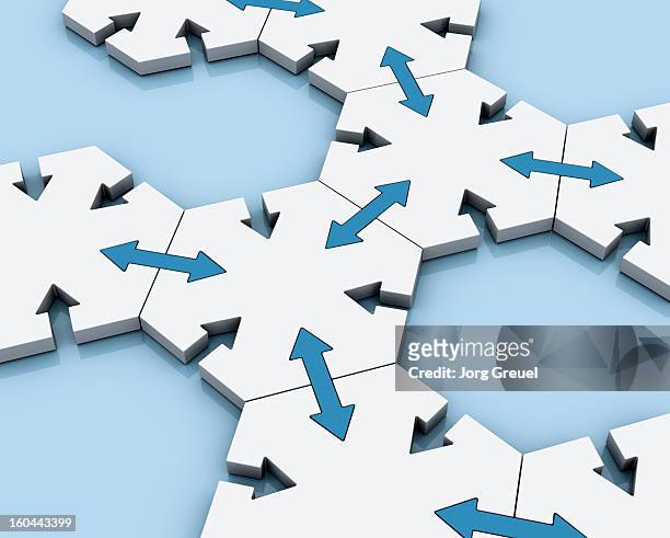 illustrazioni stock, clip art, cartoni animati e icone di tendenza di connected hexagons - organizzazione concetto