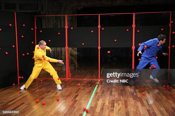 Episode 773 -- Pictured: Actor Channing Tatum, host Jimmy Fallon during a skit on January 31, 2013--