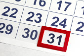 Number 31 bordered by red in calendar