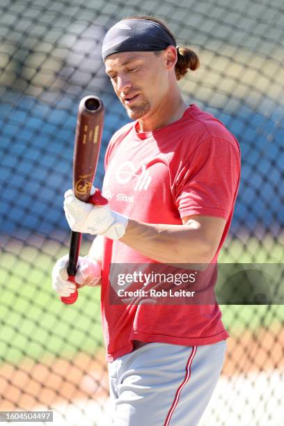 Friedl of the Cincinnati Reds looks on before the game against the Los Angeles Dodgers at Dodger Stadium on July 29, 2023 in Los Angeles, California....