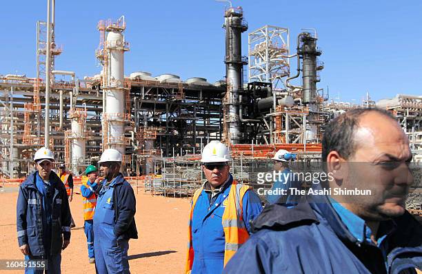 The natural gas plant, partially blackened by explosions, is seen on January 31, 2013 in In Amenas, Algeria. Thirty-seven foreign hostages including...