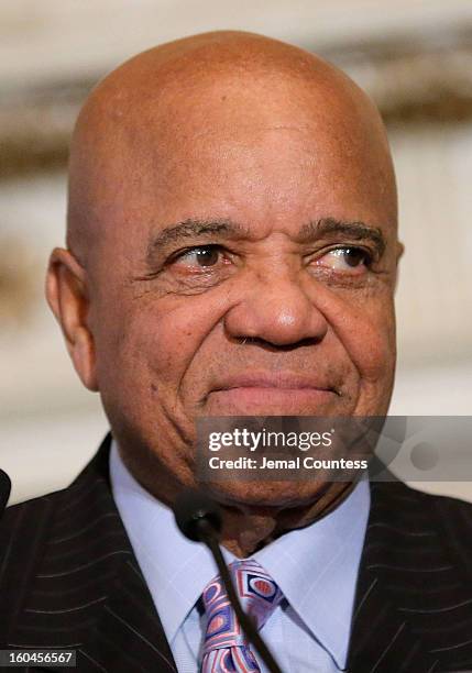 Record producer and founder of Motown Records Berry Gordy speaks onstage after receiving the Unity Globe Award during The 16th Annual Wall Street...