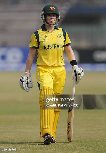 Alex Blackwell of Australia walks back after getting out during the second match of ICC Womens World Cup between Australia and Pakistan, played at...