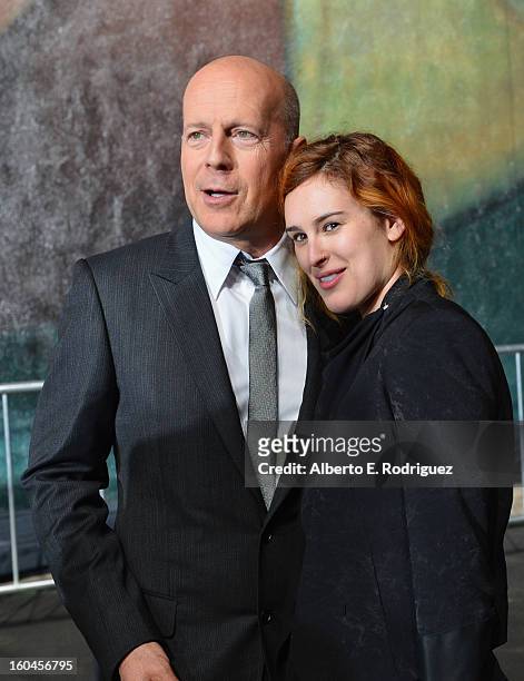 Actor Bruce Willis and actress Rumer Willis attend the dedication and unveiling of a new soundstage mural celebrating 25 years of "Die Hard" at Fox...