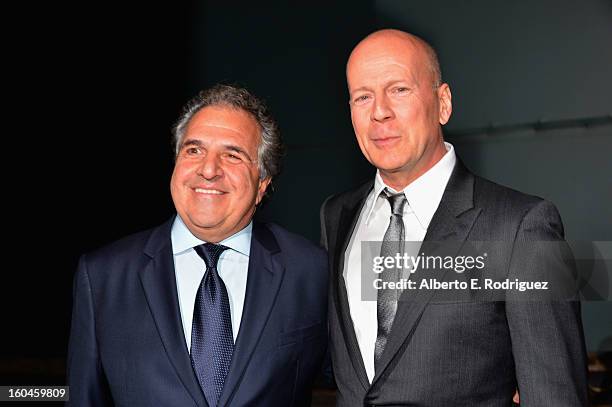 Actor Bruce Willis and Jim Gianopulos, Co-Chairman & Chief Executive Officer of Fox Filmed Entertainment attend the dedication and unveiling of a new...