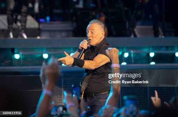 Bruce Springsteen performs during the opening night of his North American tour at Wrigley Field on August 9, 2023 in Chicago, Illinois.