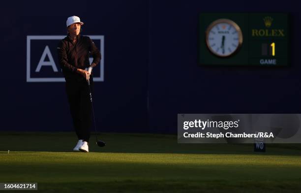 Mel Reid of England tees off on the 1st hole on Day One of the AIG Women's Open at Walton Heath Golf Club on August 10, 2023 in Tadworth, England.