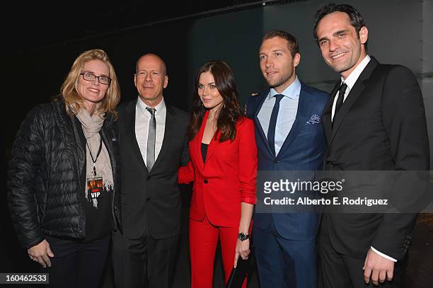 President of Production for 20th Century Fox Emma Watts, actors Bruce Willis, Julia Snigir, Jai Courtney and Rasha Bukvic attend the dedication and...