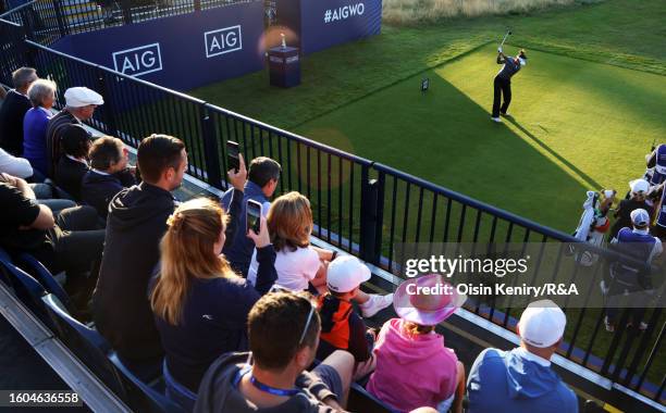 Alison Lee of the United States tees off on the 1st hole on Day One of the AIG Women's Open at Walton Heath Golf Club on August 10, 2023 in Tadworth,...