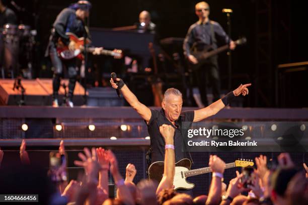 Bruce Springsteen performs during the opening night of his North American tour at Wrigley Field on August 9, 2023 in Chicago, Illinois.