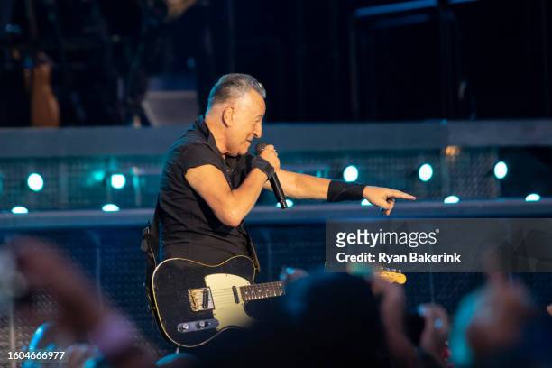 Bruce Springsteen performs during the opening night of his North American tour at Wrigley Field on August 9, 2023 in Chicago, Illinois.