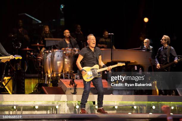 Bruce Springsteen performs during the opening night of his North American tour at Wrigley Field on August 9, 2023 in Chicago, Illinois.