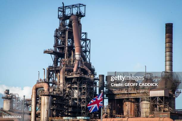 Photograph shows the harbour area at the Tata Steel Port Talbot integrated iron and steel works in south Wales on 15 August, 2023. Port Talbot's...