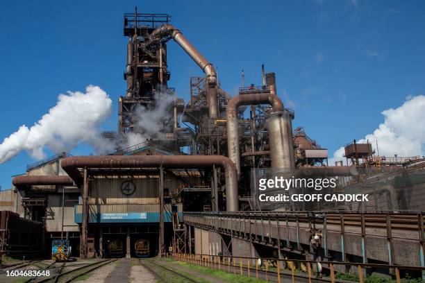 Blast furnace number five is pictured at the Tata Steel Port Talbot integrated iron and steel works in south Wales on 15 August, 2023. Port Talbot's...