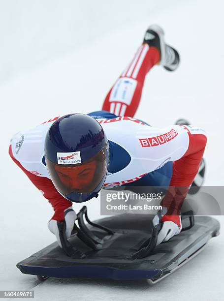 Dominic Edward Parsons of Great Britain competes during the man's skeleton first heat of the IBSF Bob & Skeleton World Championship at Olympia Bob...