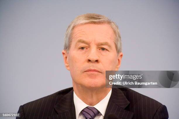 Juergen Fitschen, Co-CEO of Deutsche Bank, during the company's annual press conference to announce its financial results for 2012 on January 31,...