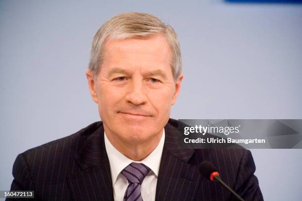 Juergen Fitschen, Co-CEO of Deutsche Bank, during the company's annual press conference to announce its financial results for 2012 on January 31,...