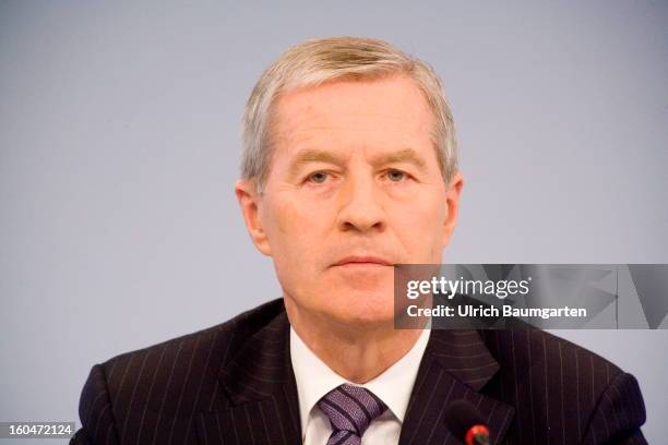 Juergen Fitschen, Co-CEO of Deutsche Bank, during the company's annual press conference to announce its financial results for 2012 on January 31,...