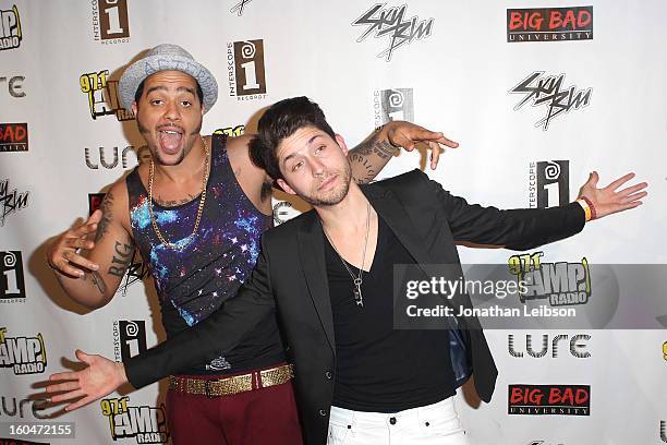 SkyBlu and Mark Rosas pose at the SkyBlu "Pop Bottles" Single Release Party at Lure on January 31, 2013 in Hollywood, California.