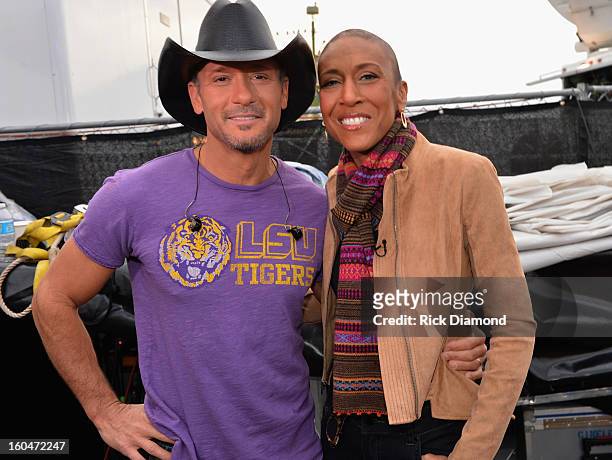 Tim McGraw and "Good Morning America" anchor Robin Roberts on ABC's "Good Morning America" at the House of Blues on February 1, 2013 in New Orleans,...