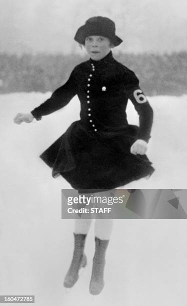 Picture taken 29 January 1924 in Chamonix of Norwegian figure skater Sonja Henie during the Winter Olympic Games in which she finished 8th. Born in...