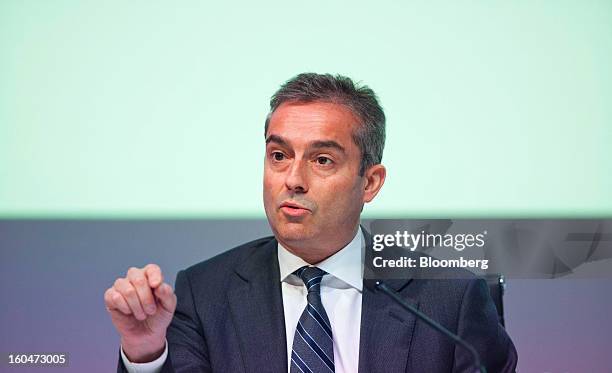 Angel Cano, president and chief operating officer of Banco Bilbao Vizcaya Argentaria SA , speaks during a news conference to announce the company's...