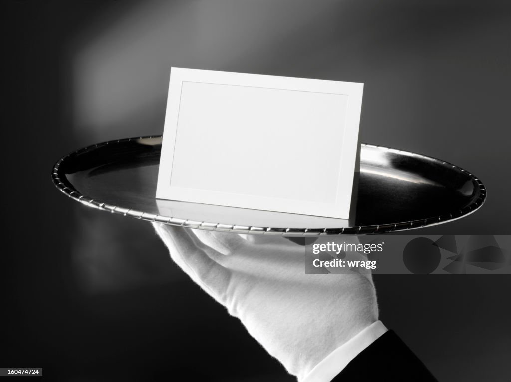 Blank Card on a Silver Tray