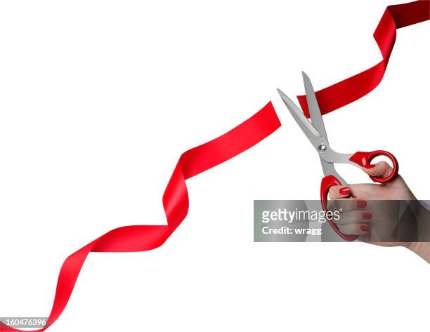 corte red ribbon cerimónia de abertura - cortar a fita imagens e fotografias de stock