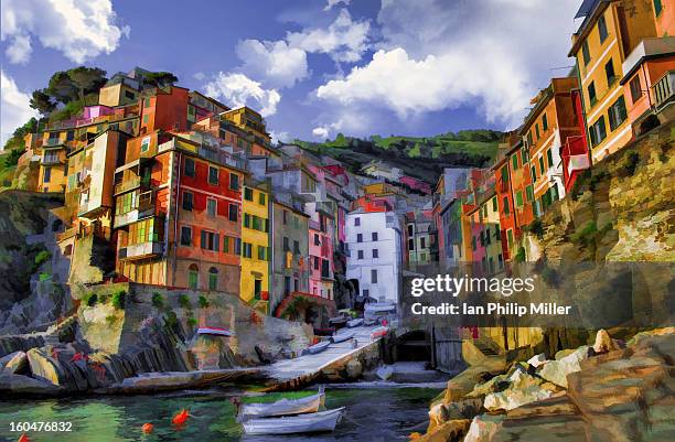 riomaggiore by day - riomaggiore stock pictures, royalty-free photos & images